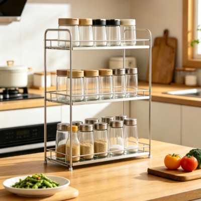 Three-layer thickened kitchen seasoning rack, floor-standing storage rack
